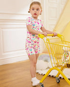 Rainbow Heart Short Two-Piece Pajama Set, rainbow heart bamboo short two piece pjs lifestyle 02