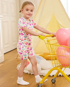 Rainbow Heart Short Two-Piece Pajama Set, rainbow heart bamboo short two piece pjs lifestyle 05