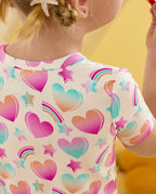 Rainbow Heart Short Two-Piece Pajama Set, rainbow heart bamboo short two piece pjs lifestyle 09