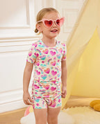 Rainbow Heart Short Two-Piece Pajama Set, rainbow heart bamboo short two piece pjs lifestyle 11