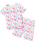 Rainbow Heart Short Two-Piece Pajama Set, rainbow heart short two piece pajama set main