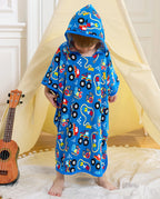 Ready? Go! Hooded Toddler Bath Towel - child wearing the hooded towel with the hood up, full-length view