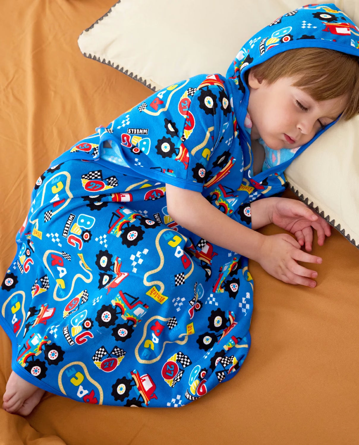 Ready? Go! Hooded Toddler Bath Towel - child sleeping while covered by the hooded towel