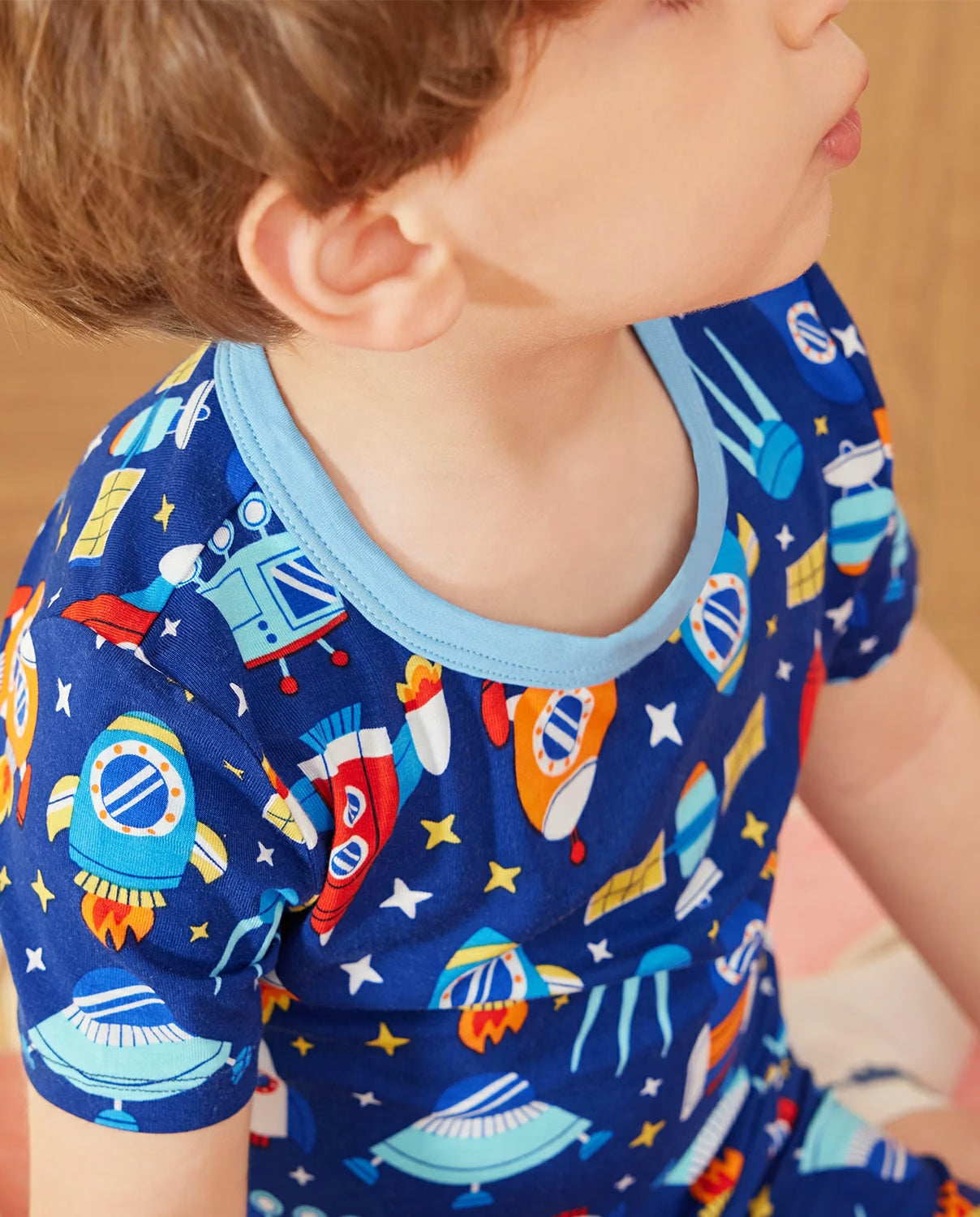 Rocket Adventure Short Two-Piece Pajama Set, rocket adventure bamboo short two piece pjs lifestyle 04