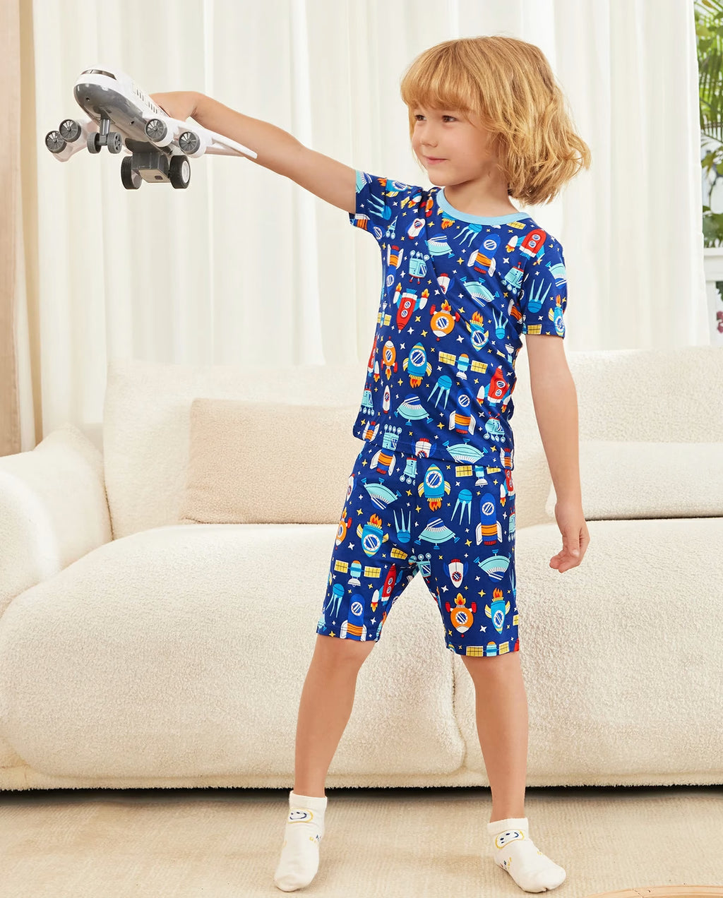 Rocket Adventure Short Two-Piece Pajama Set, rocket adventure bamboo short two piece pjs lifestyle 07