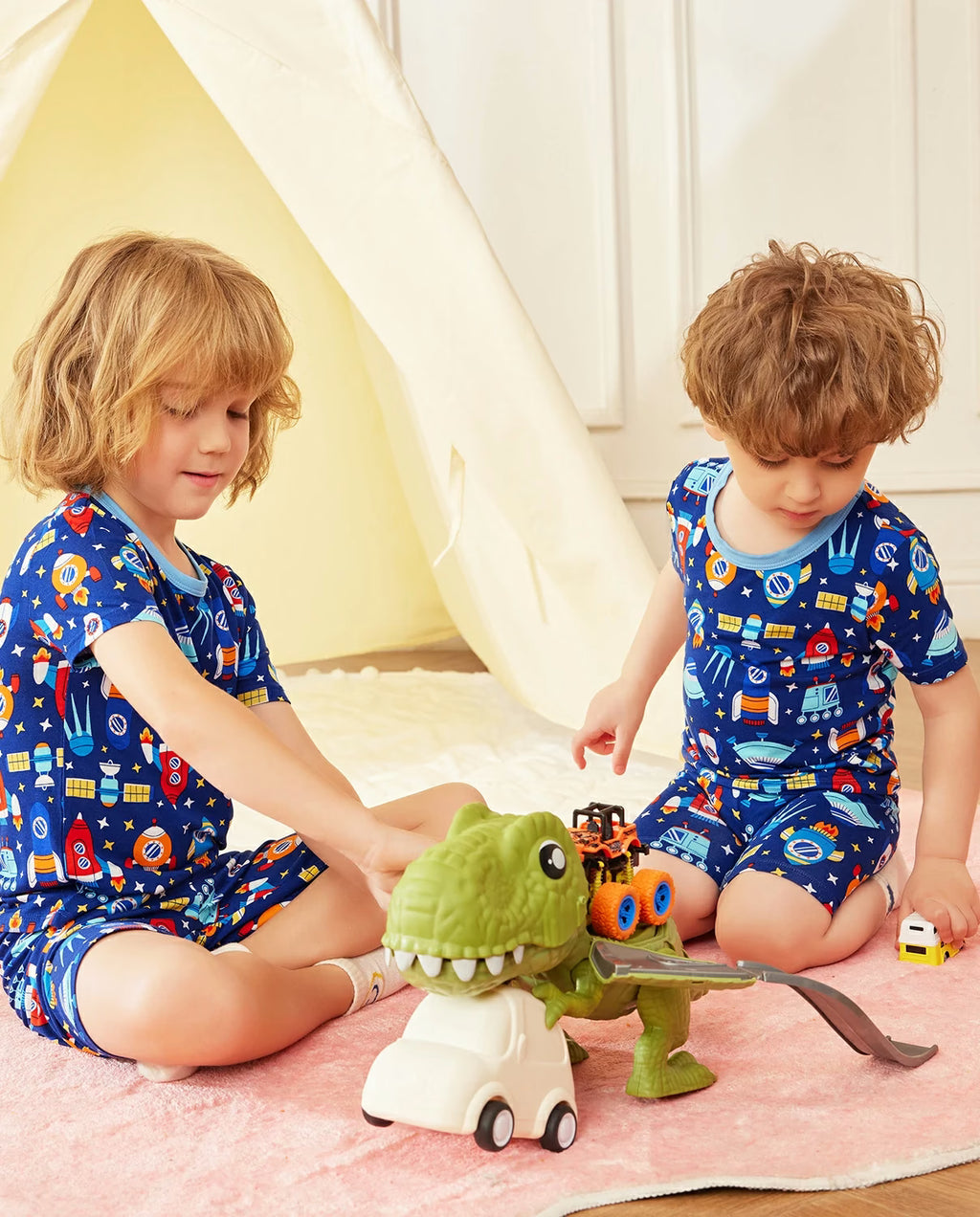 Rocket Adventure Short Two-Piece Pajama Set, rocket adventure bamboo short two piece pjs lifestyle 08