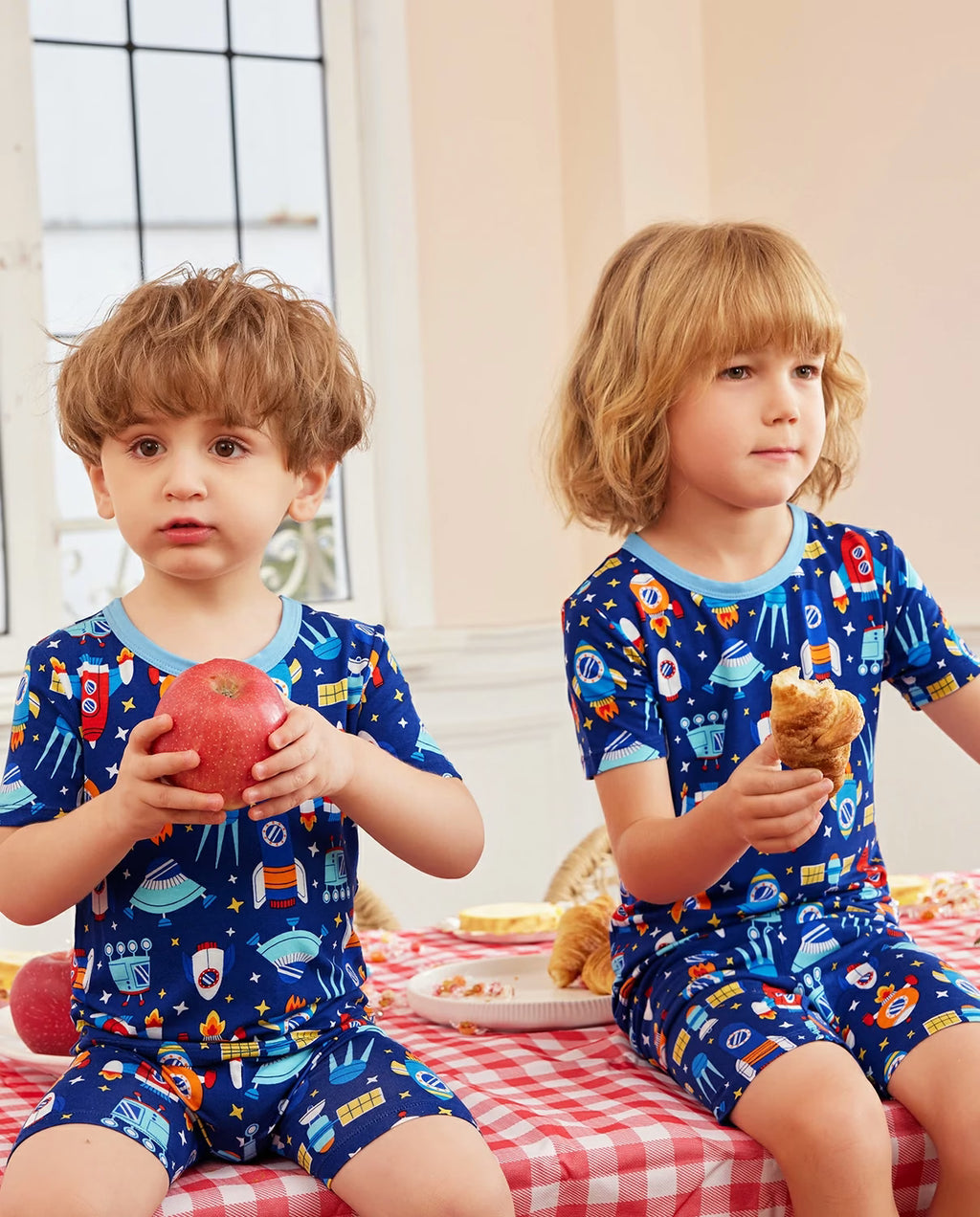 Rocket Adventure Short Two-Piece Pajama Set, rocket adventure bamboo short two piece pjs lifestyle 09
