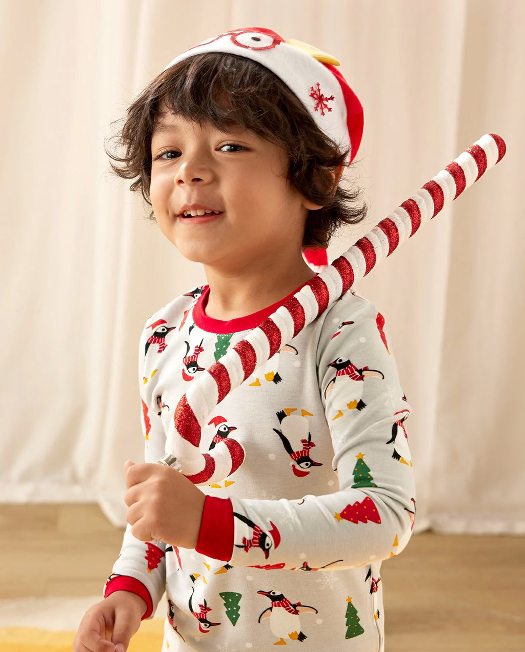 Santa Penguin Long Two-Piece Pajama Set, santa penguin bamboo long two piece pjs lifestyle 02