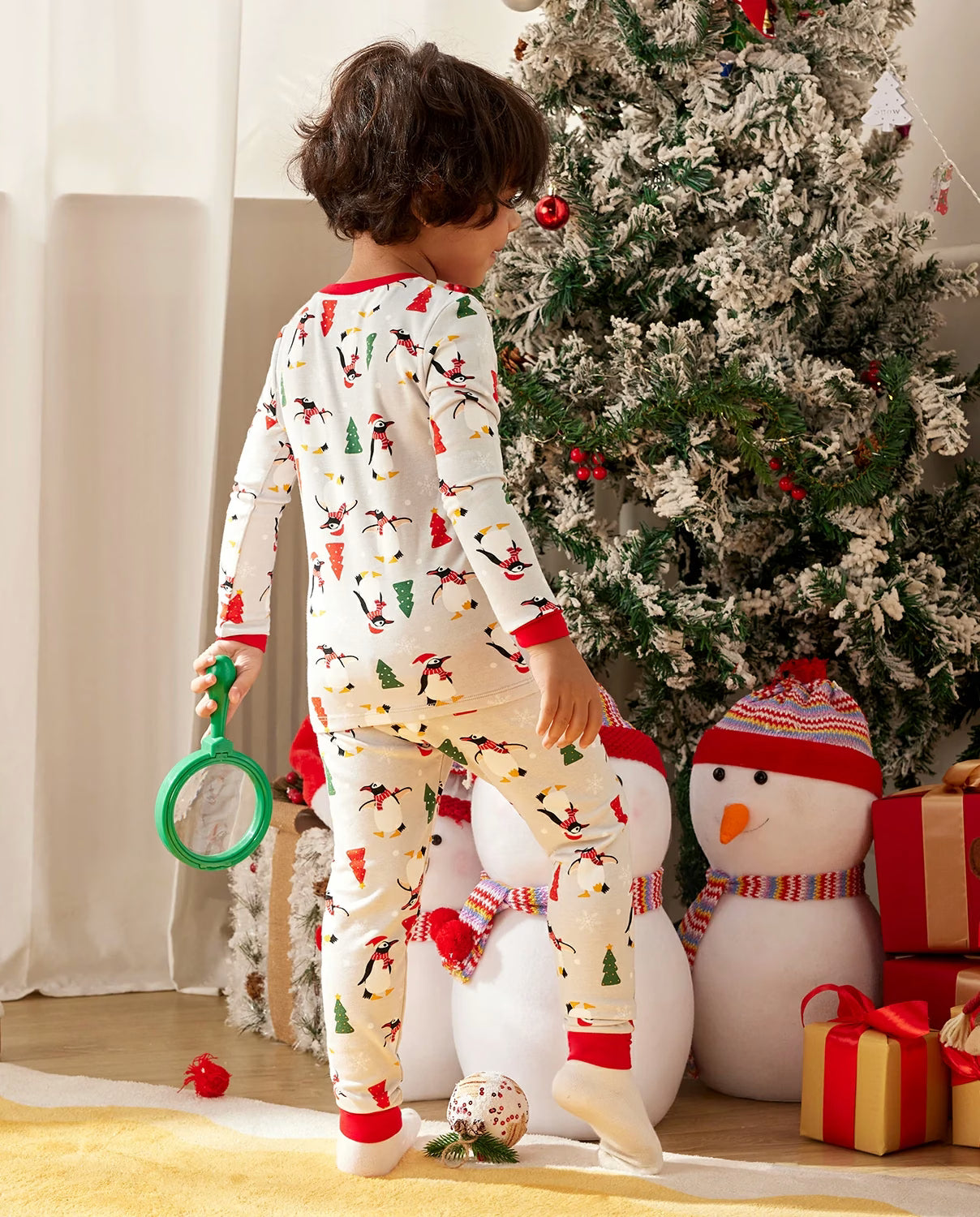 Santa Penguin Long Two-Piece Pajama Set, santa penguin bamboo long two piece pjs lifestyle 04