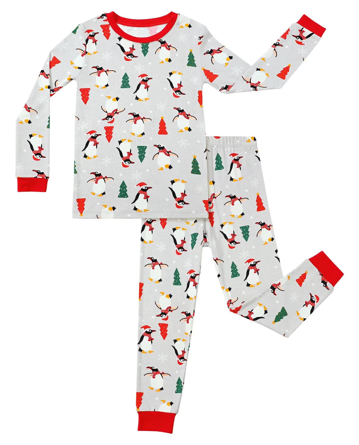 Santa Penguin Long Two-Piece Pajama Set, santa penguin long two piece pajama set main