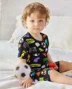 Soccer Mode On Short Two-Piece Pajama Set, soccer mode on bamboo short two piece pjs lifestyle 01