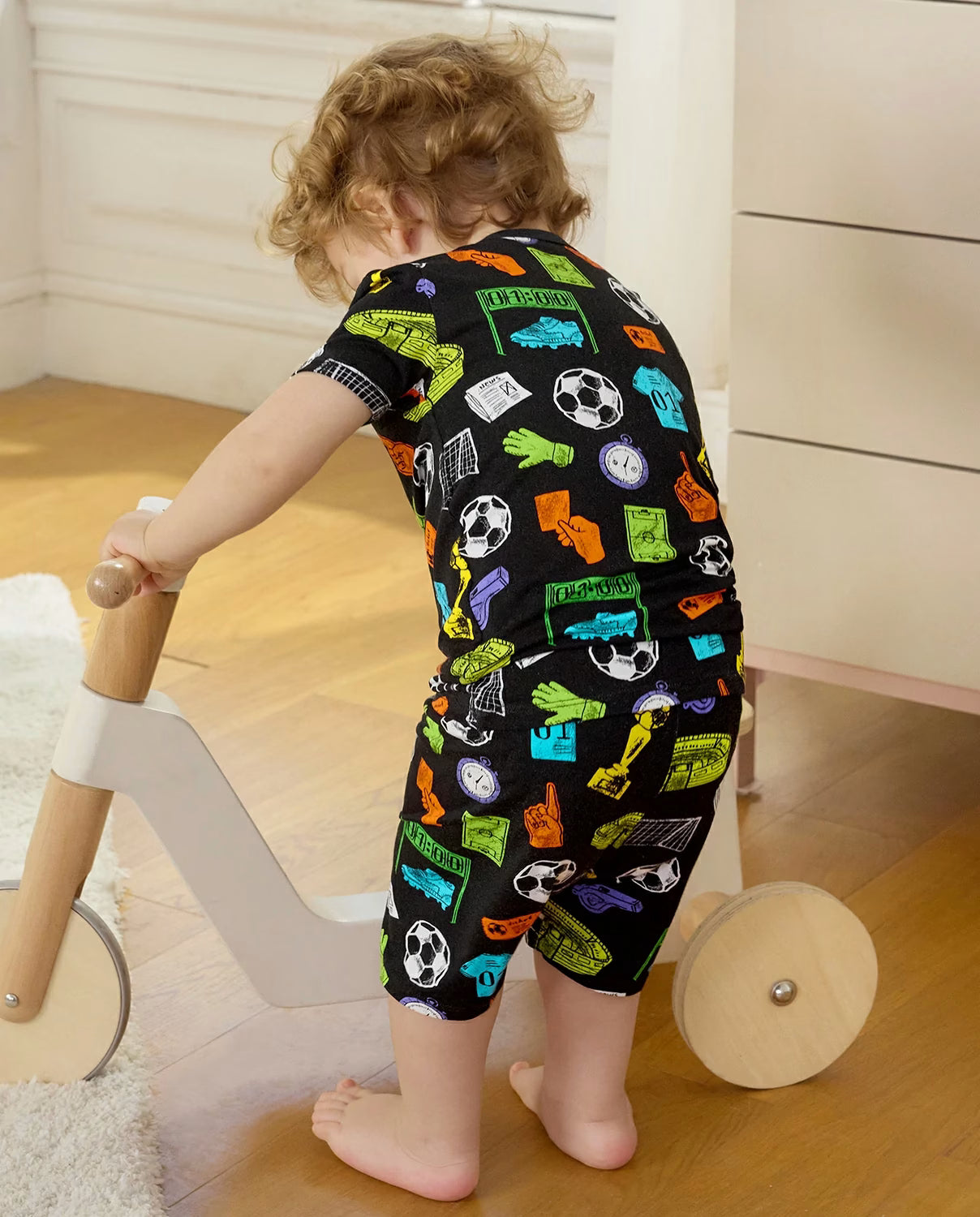 Soccer Mode On Short Two-Piece Pajama Set, soccer mode on bamboo short two piece pjs lifestyle 02