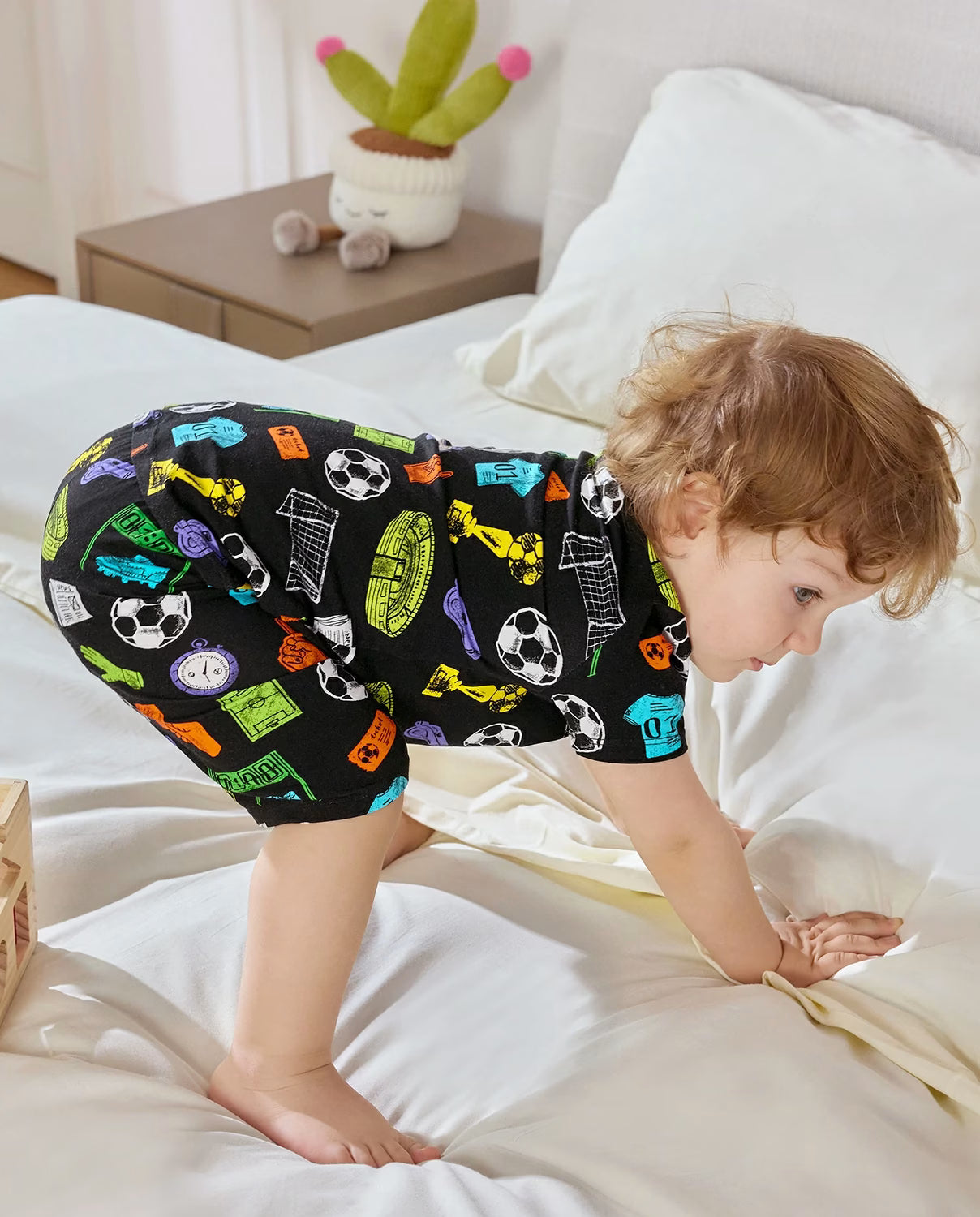 Soccer Mode On Short Two-Piece Pajama Set, soccer mode on bamboo short two piece pjs lifestyle 04