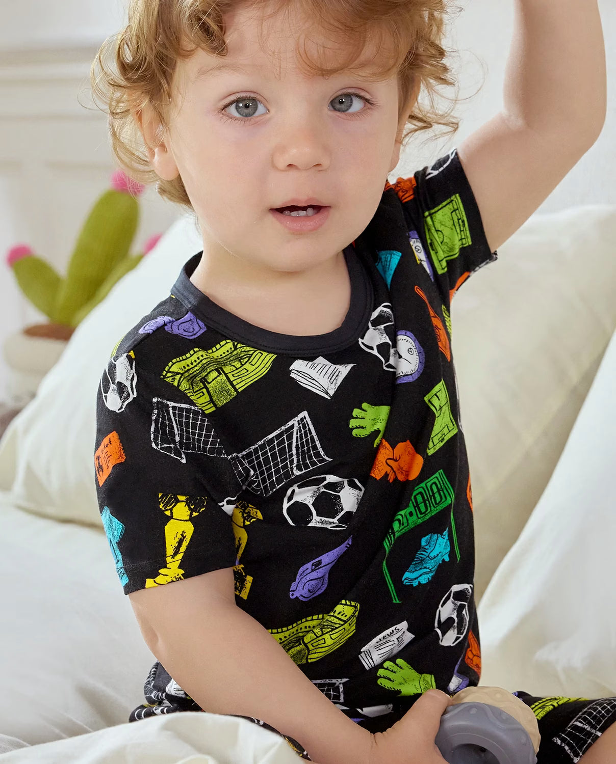 Soccer Mode On Short Two-Piece Pajama Set, soccer mode on bamboo short two piece pjs lifestyle 05