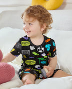 Soccer Mode On Short Two-Piece Pajama Set, soccer mode on bamboo short two piece pjs lifestyle 08