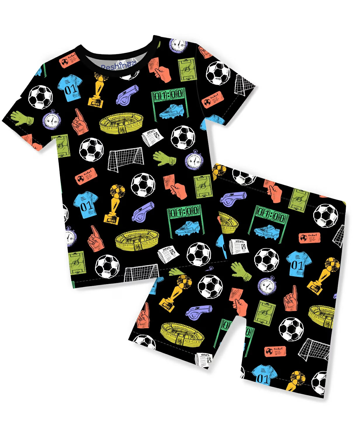 Soccer Mode On Short Two-Piece Pajama Set, soccer mode on short two piece pajama set main