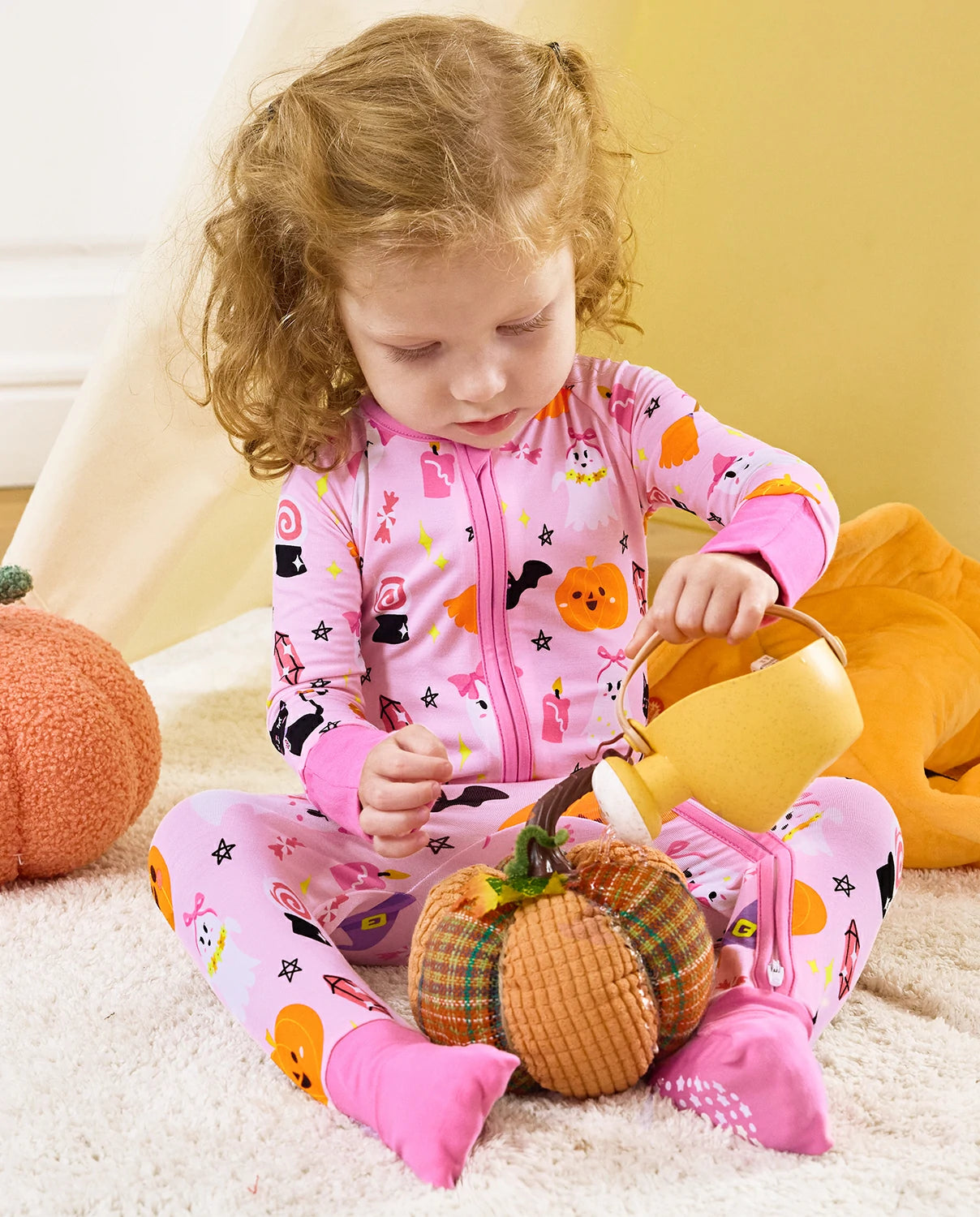 Spooky Cute Bamboo Zippy baby pajamas with two-way zipper design and Halloween themed print