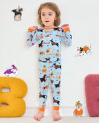 Spooky Pups Long Two-Piece Pajama Set - child wearing the pajamas, full front view