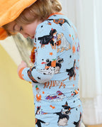 Spooky Pups Long Two-Piece Pajama Set - close-up of the sleeve and puppy print