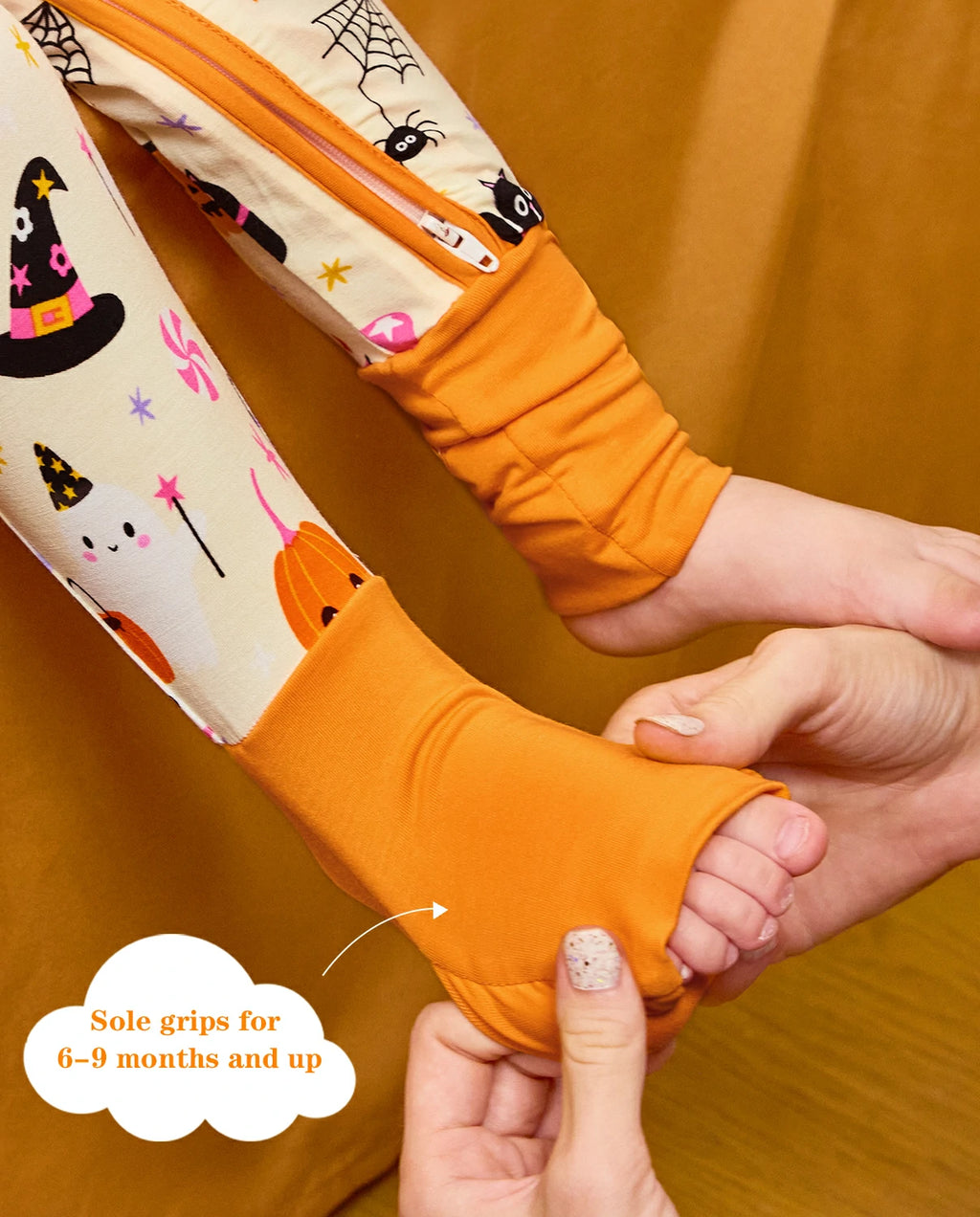 Spooky Sweet Bamboo Zippy foot grip detail for early movers