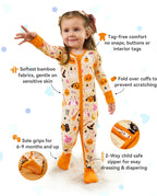 Spooky Sweet Bamboo Zippy features including two way zipper fold over cuffs and soft bamboo fabric