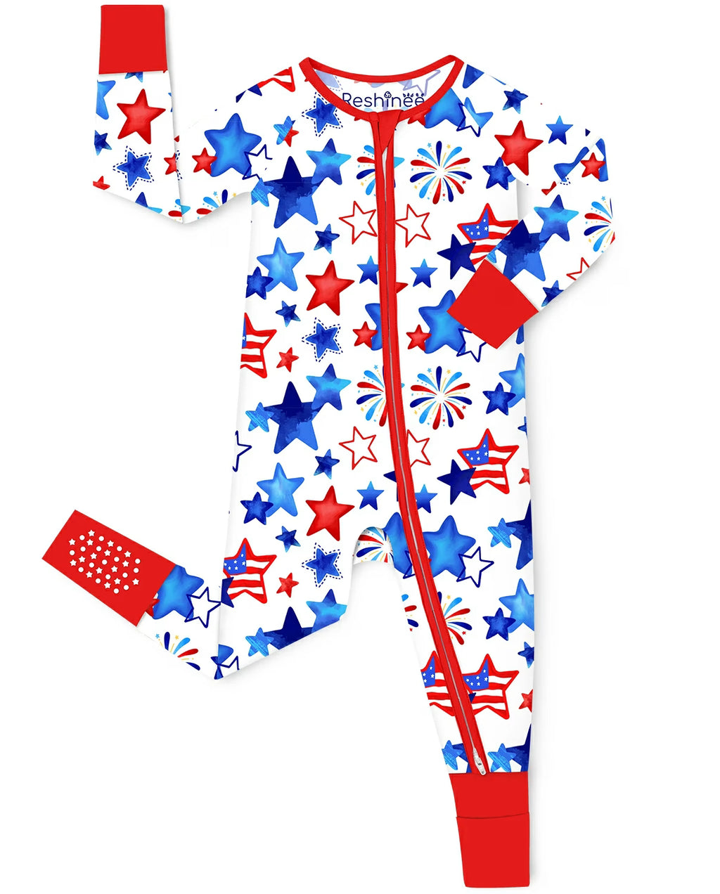 Star Celebration Bamboo Zippy, star celebration bamboo baby zippy pajama front