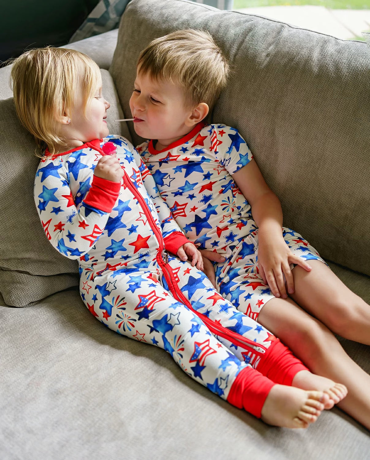 Star Celebration Short Two-Piece Pajama Set, star celebration bamboo short two piece pjs lifestyle 02