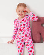Strawberry Kisses Long Two-Piece Pajama Set, strawberry kisses bamboo two piece pjs lifestyle 11