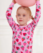 Strawberry Kisses Long Two-Piece Pajama Set, strawberry kisses bamboo two piece pjs lifestyle 4