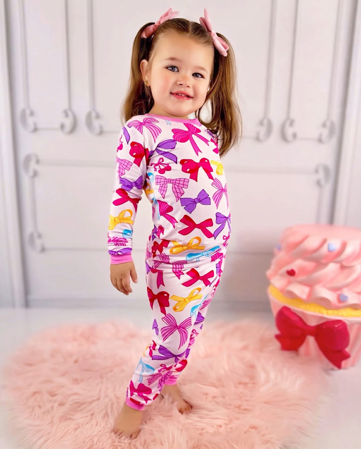 Sweet Bow Long Two-Piece Pajama Set, sweet bow bamboo long two piece pjs lifestyle 02