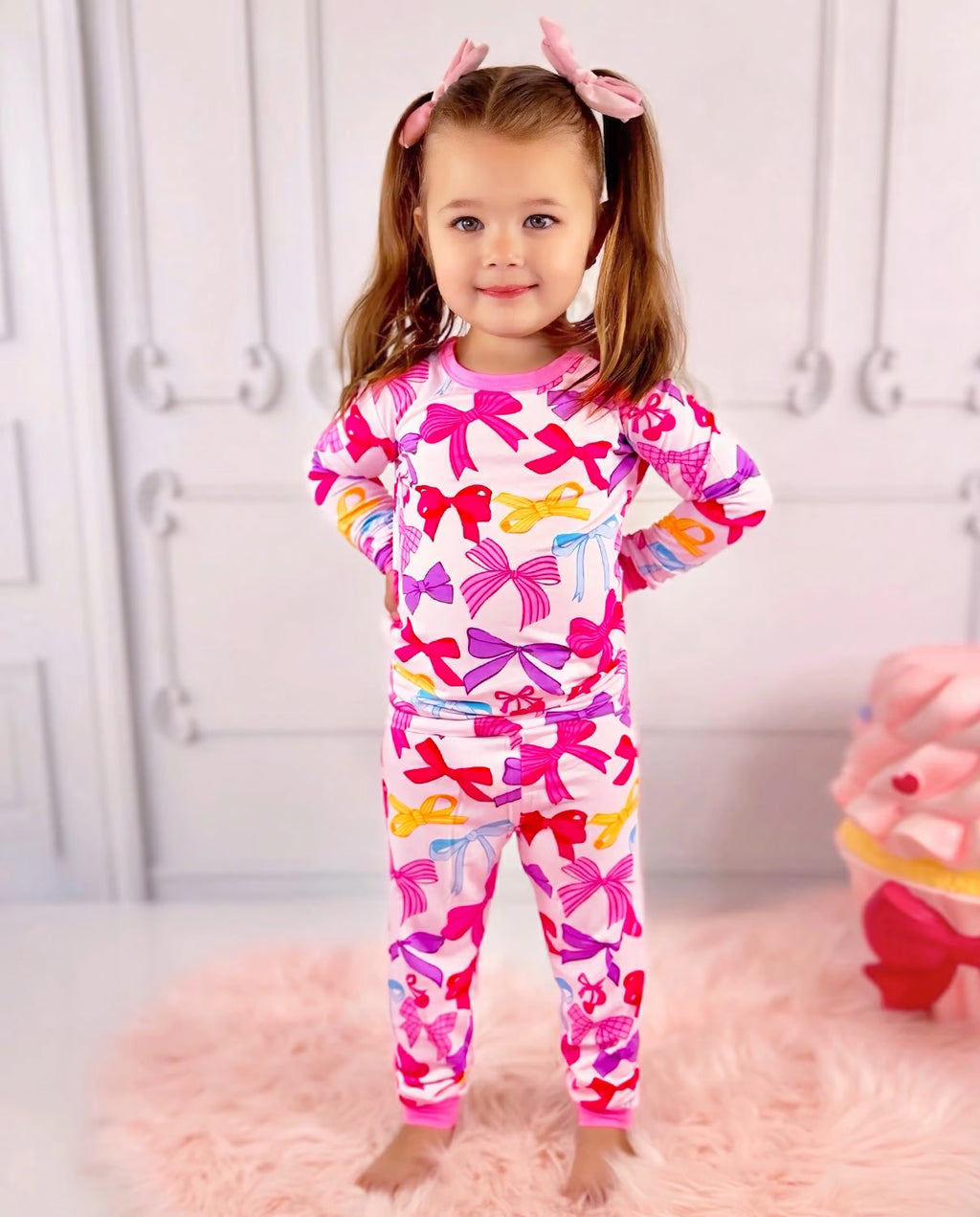 Sweet Bow Long Two-Piece Pajama Set, sweet bow bamboo long two piece pjs lifestyle 03