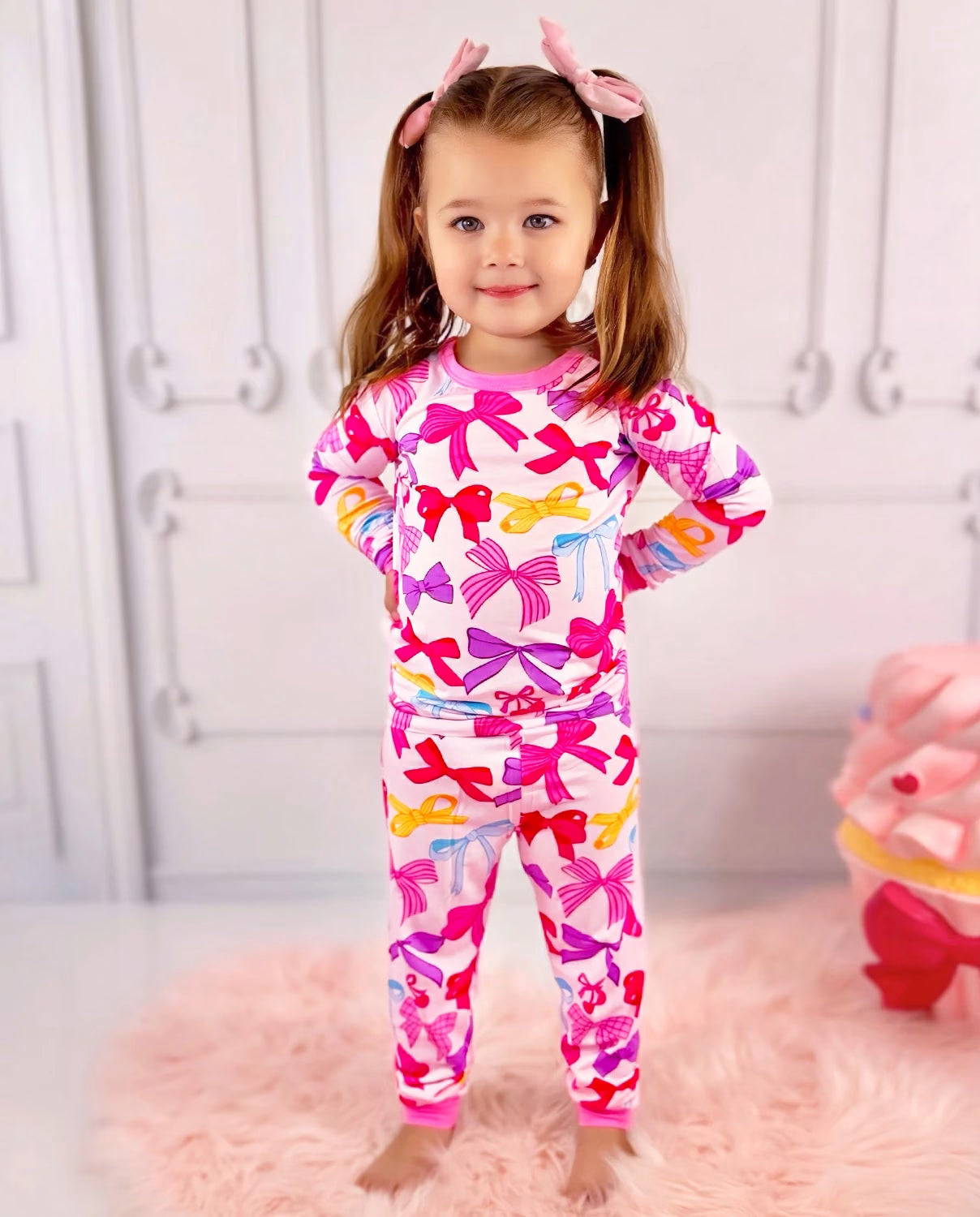 Sweet Bow Long Two-Piece Pajama Set, sweet bow bamboo long two piece pjs lifestyle 03