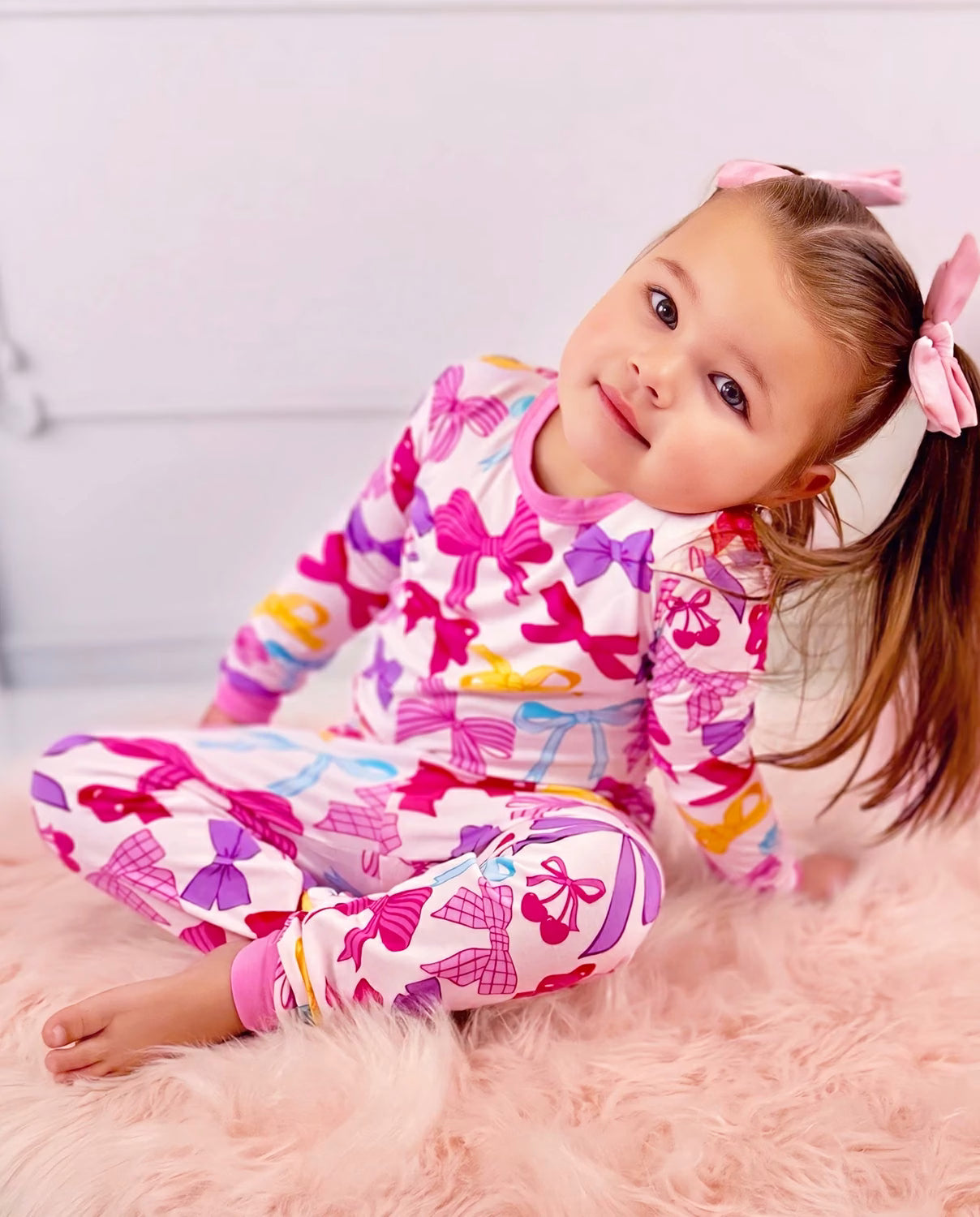 Sweet Bow Long Two-Piece Pajama Set, sweet bow bamboo long two piece pjs lifestyle 04