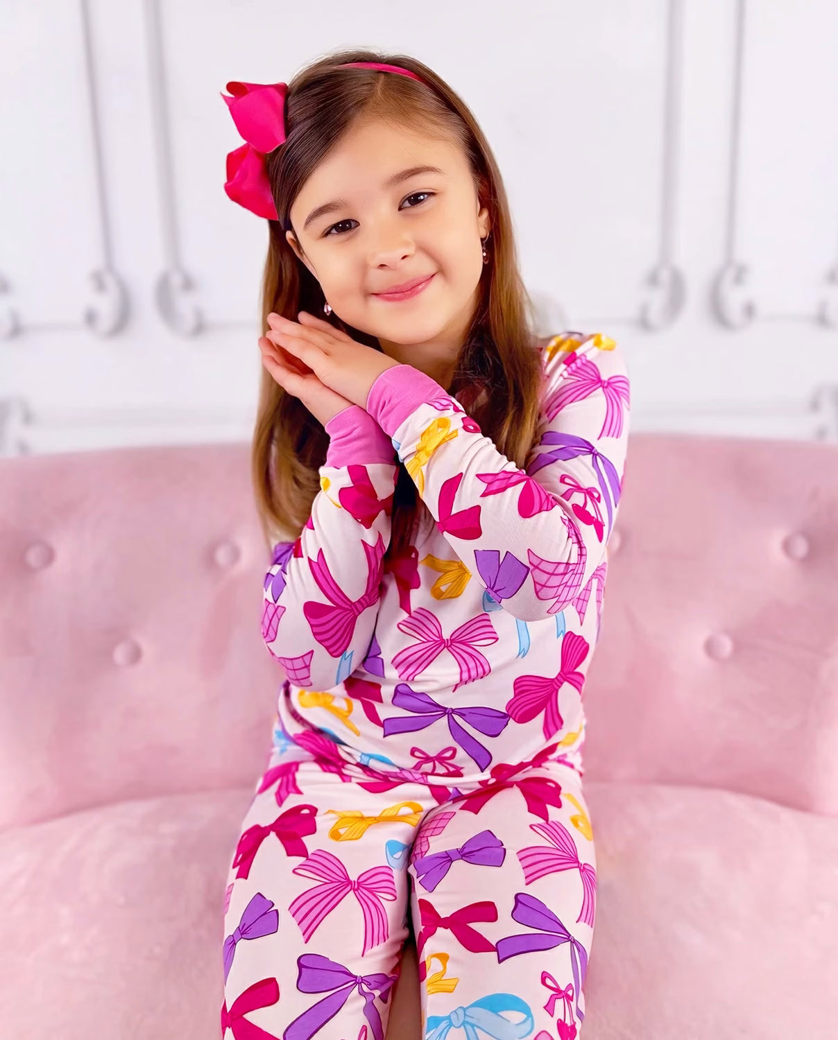 Sweet Bow Long Two-Piece Pajama Set, sweet bow bamboo long two piece pjs lifestyle 05