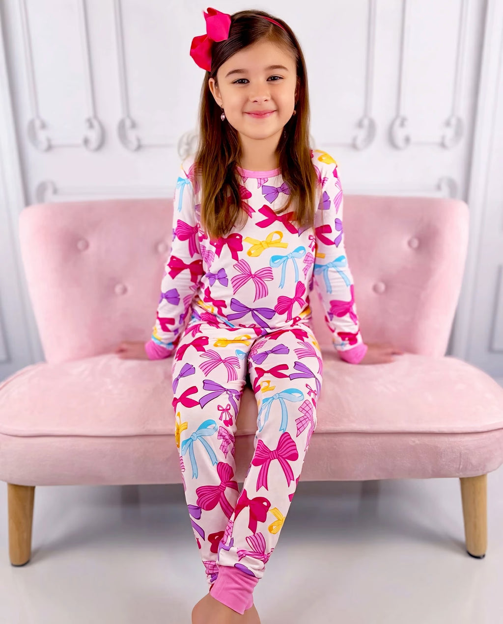 Sweet Bow Long Two-Piece Pajama Set, sweet bow bamboo long two piece pjs lifestyle 06