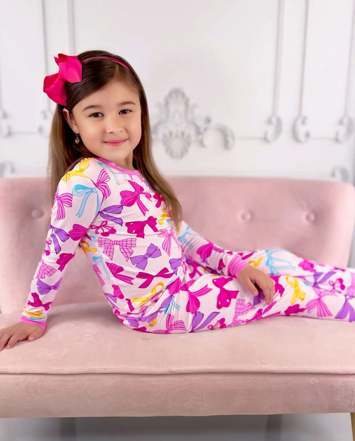 Sweet Bow Long Two-Piece Pajama Set, sweet bow bamboo long two piece pjs lifestyle 07