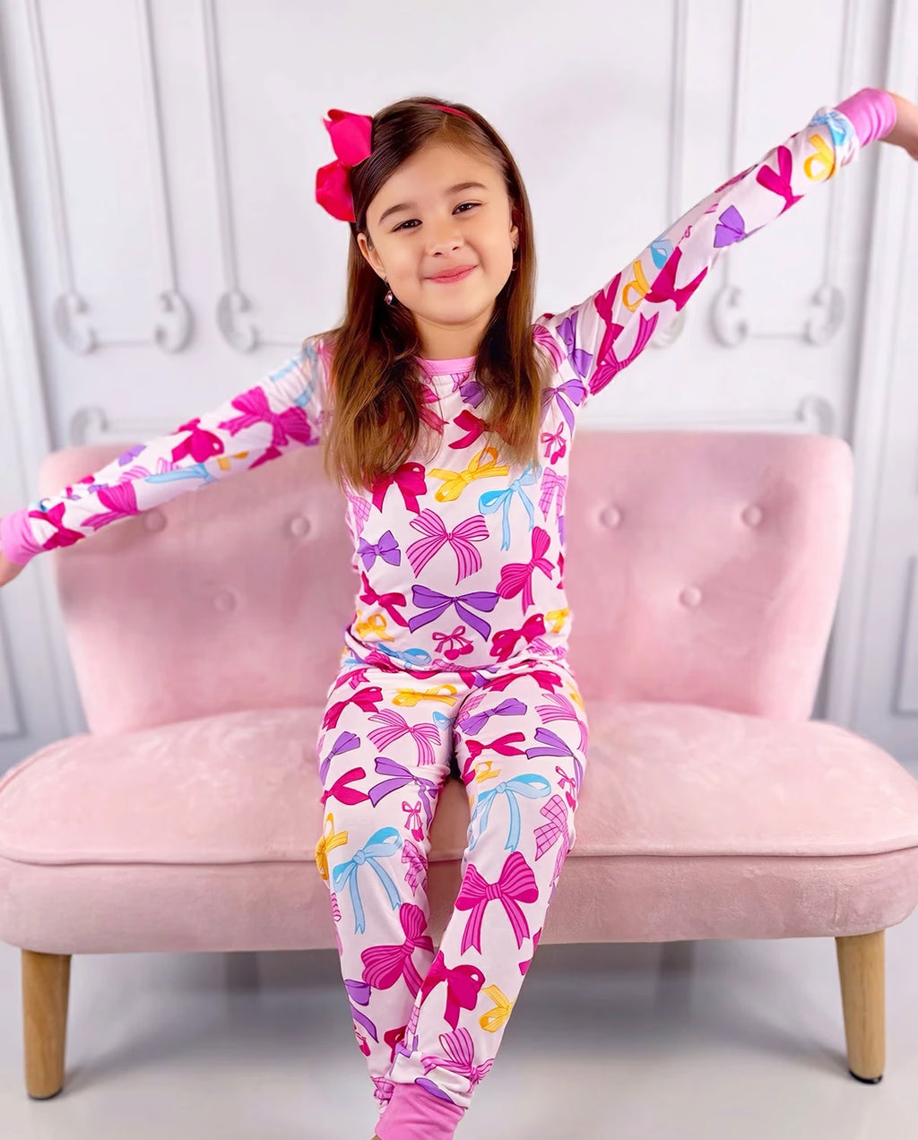Sweet Bow Long Two-Piece Pajama Set, sweet bow bamboo long two piece pjs lifestyle 08