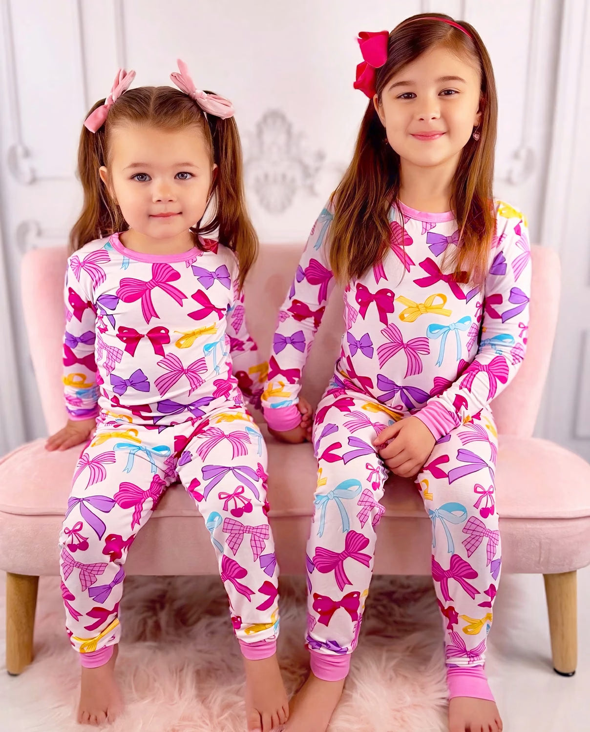 Sweet Bow Long Two-Piece Pajama Set, sweet bow bamboo long two piece pjs lifestyle 10