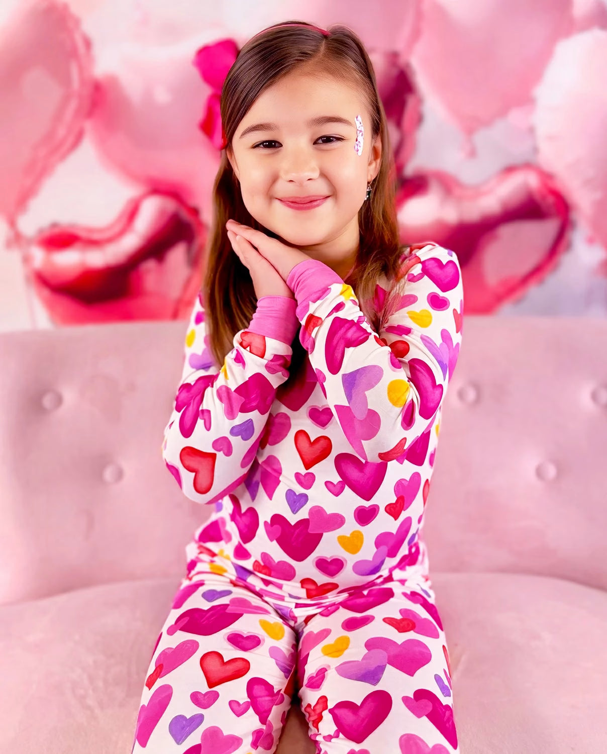 Sweetheart Confetti Long Two-Piece Pajama Set, sweetheart confetti bamboo long two piece pjs lifestyle 01