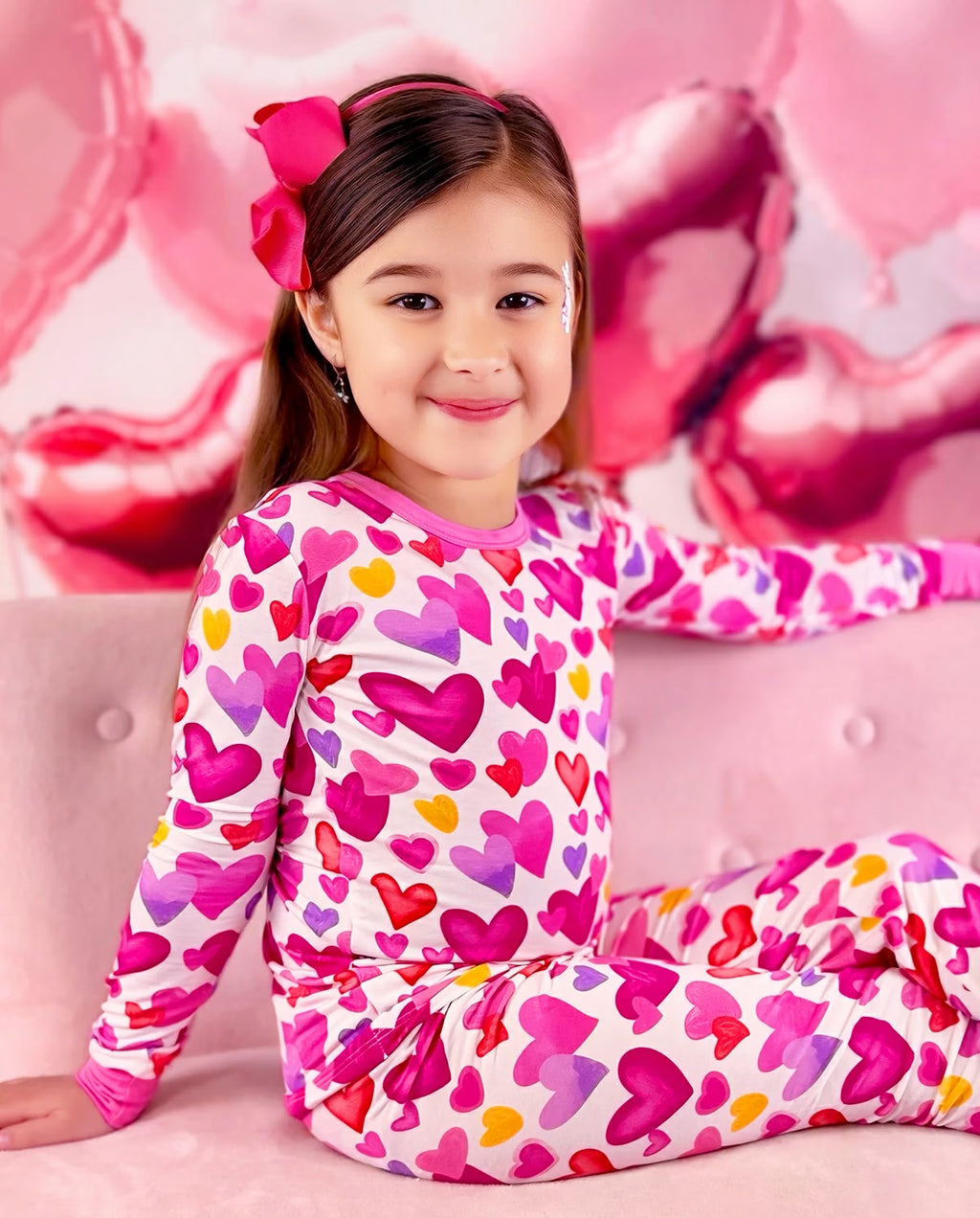 Sweetheart Confetti Long Two-Piece Pajama Set, sweetheart confetti bamboo long two piece pjs lifestyle 02