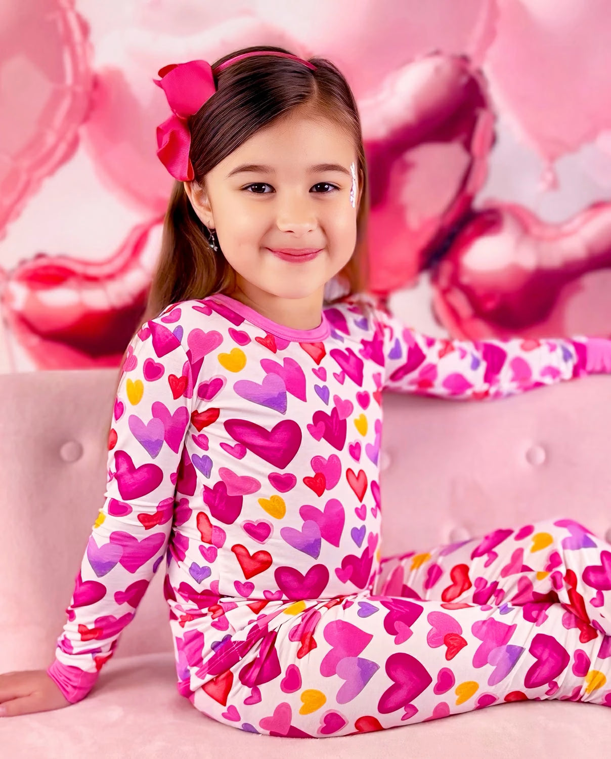 Sweetheart Confetti Long Two-Piece Pajama Set, sweetheart confetti bamboo long two piece pjs lifestyle 02