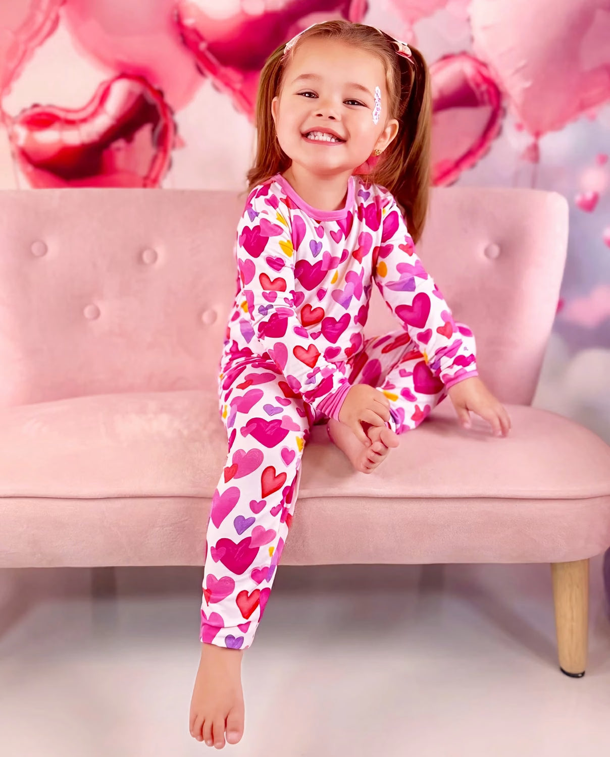 Sweetheart Confetti Long Two-Piece Pajama Set, sweetheart confetti bamboo long two piece pjs lifestyle 05
