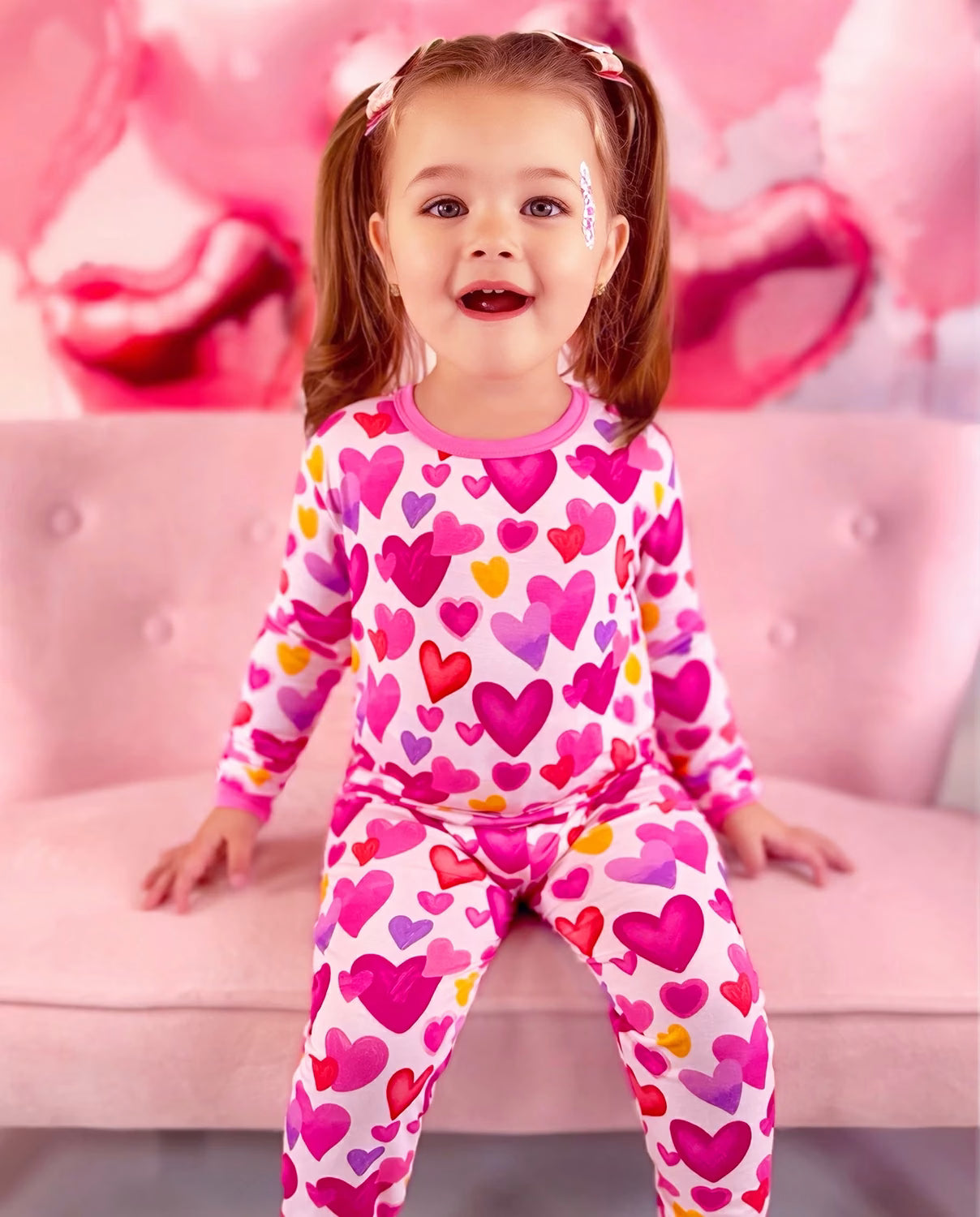 Sweetheart Confetti Long Two-Piece Pajama Set, sweetheart confetti bamboo long two piece pjs lifestyle 06