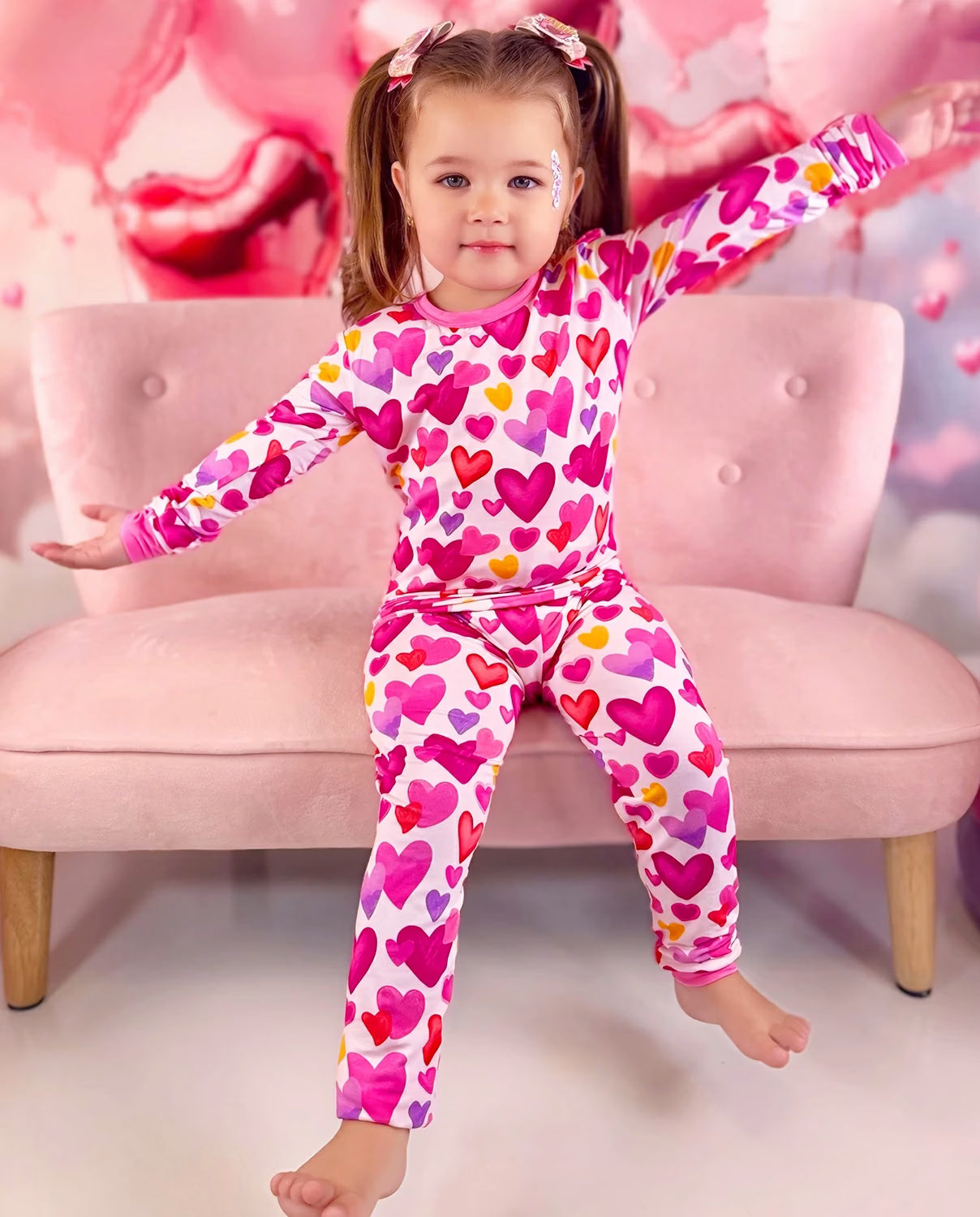 Sweetheart Confetti Long Two-Piece Pajama Set, sweetheart confetti bamboo long two piece pjs lifestyle 07