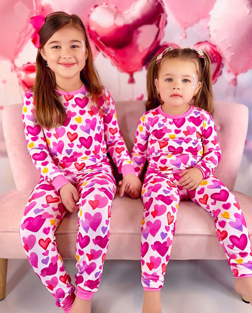 Sweetheart Confetti Long Two-Piece Pajama Set, sweetheart confetti bamboo long two piece pjs lifestyle 08