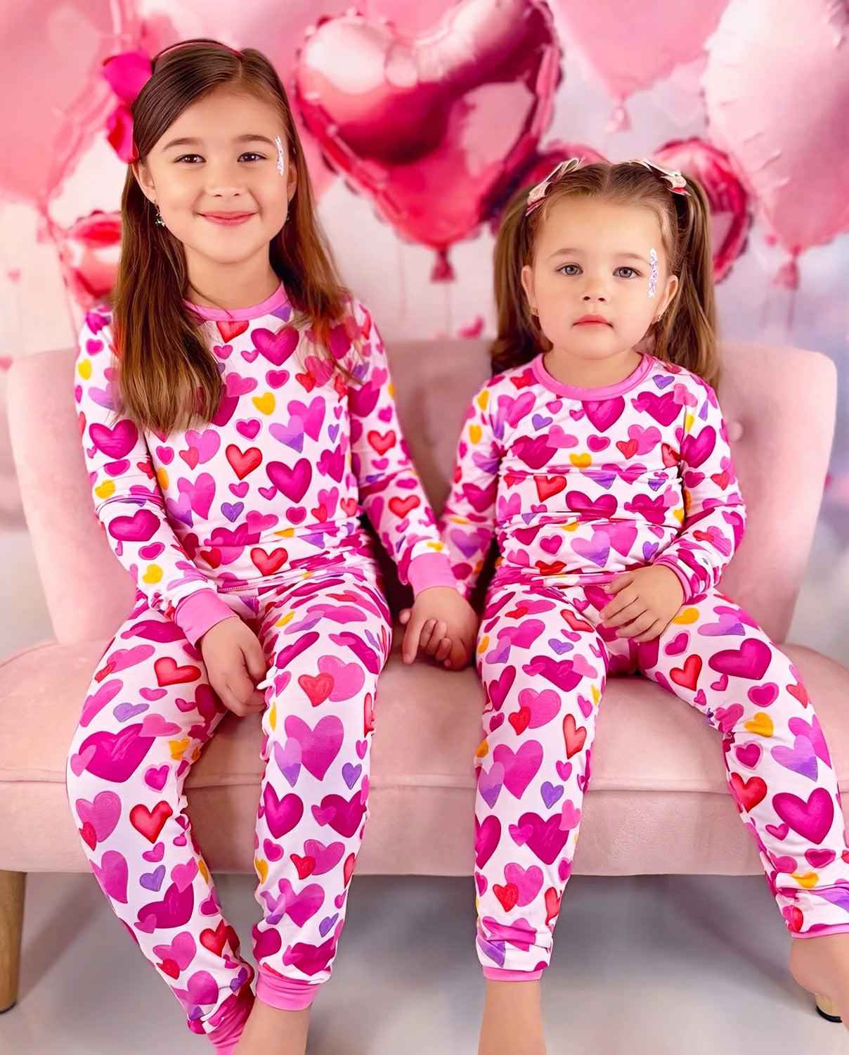 Sweetheart Confetti Long Two-Piece Pajama Set, sweetheart confetti bamboo long two piece pjs lifestyle 08