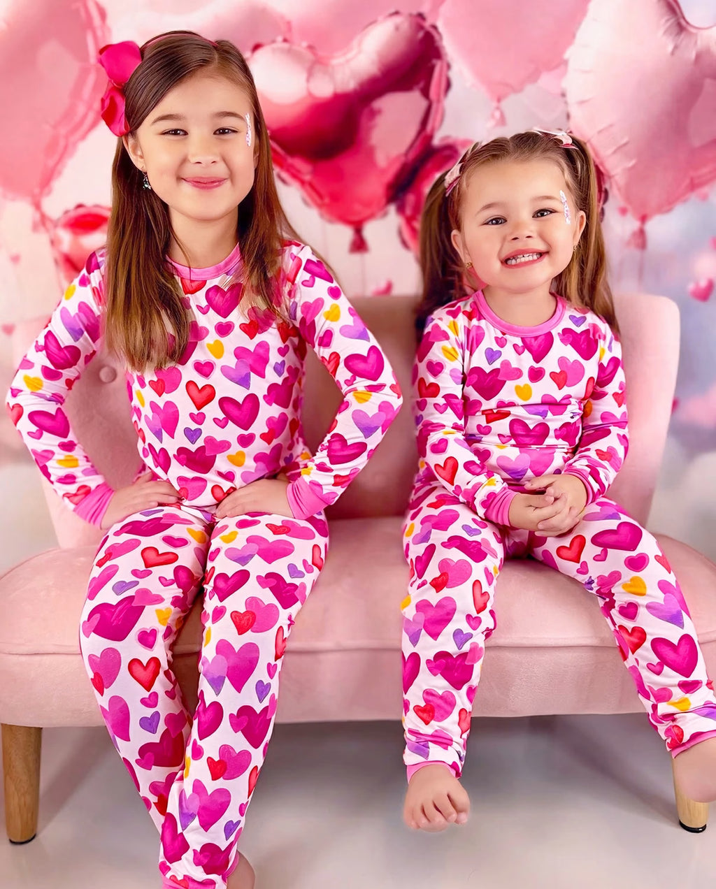 Sweetheart Confetti Long Two-Piece Pajama Set, sweetheart confetti bamboo long two piece pjs lifestyle 09
