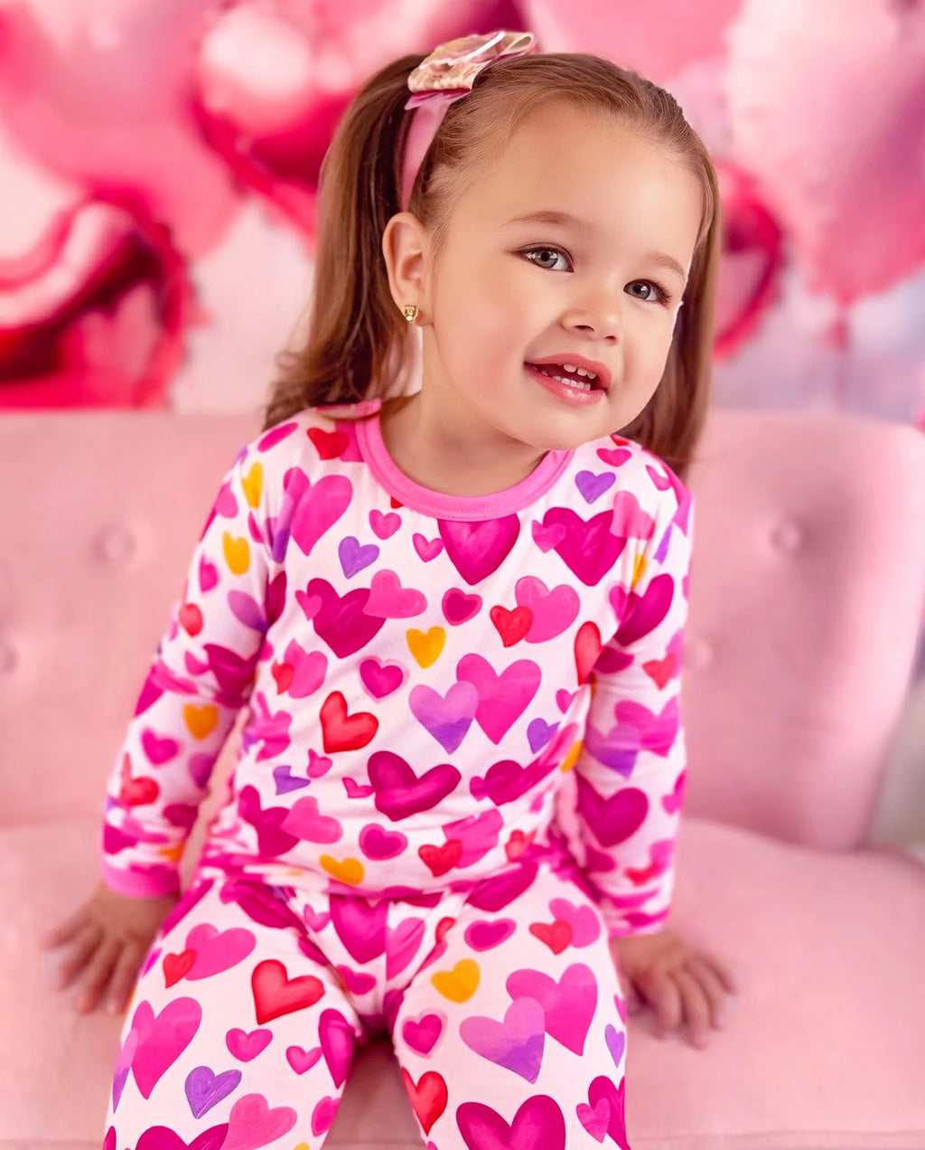 Sweetheart Confetti Long Two-Piece Pajama Set, sweetheart confetti bamboo long two piece pjs lifestyle 10
