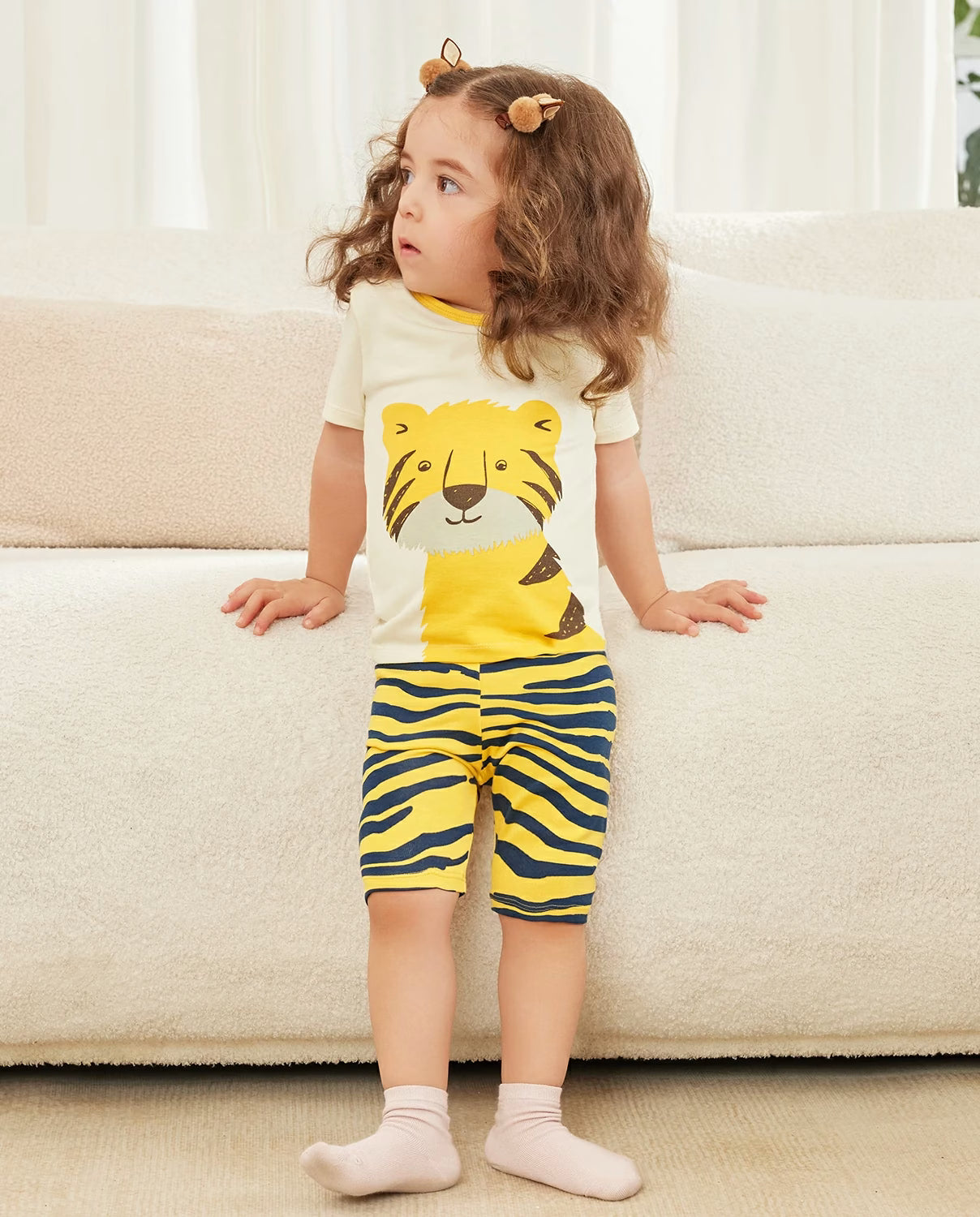Tiger Short Two-Piece Pajama Set, tiger bamboo short two piece pjs lifestyle 02