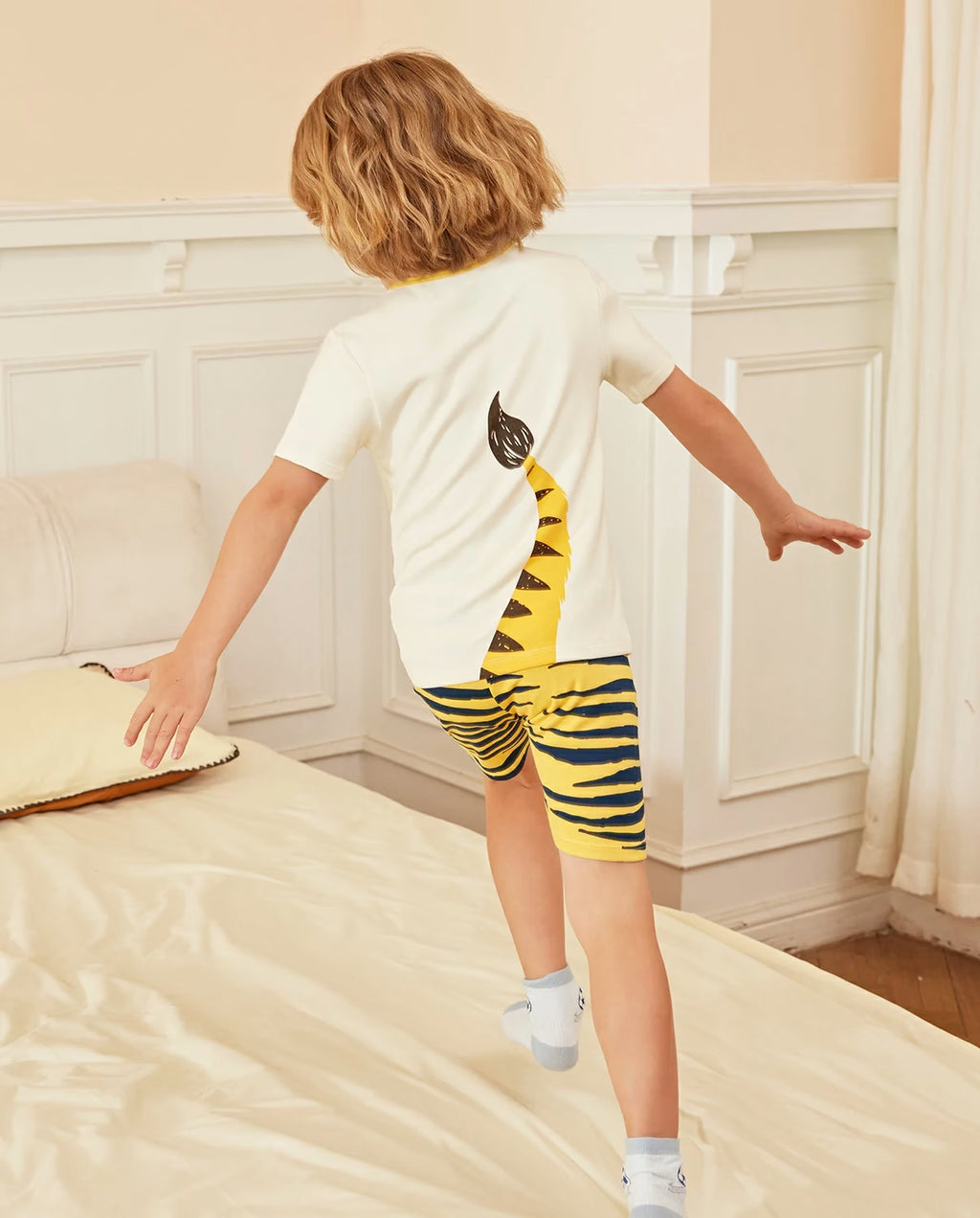Tiger Short Two-Piece Pajama Set, tiger bamboo short two piece pjs lifestyle 11